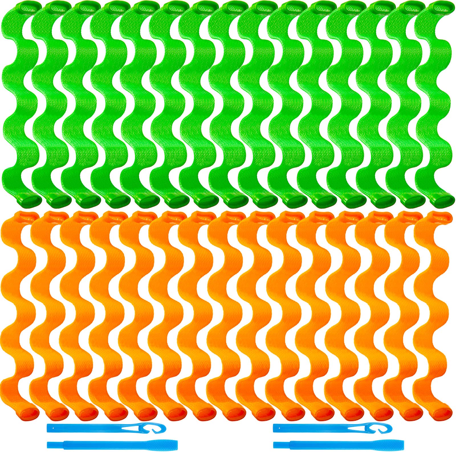 30 Pieces Hair Wave Curlers Spiral Curls Styling Kit No Heat Hair Curlers Heatless Spiral Curlers Hair Rollers with 2 Pieces Styling Hooks for Most Hairstyles (Orange, Green,30 cm)