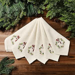 Candy Cottons Christmas Cloth Napkins White Dining Table Dinner Napkins|Washable Cotton Napkins Easter Basket Decor|Christmas Tree Embroidered 18x18 In White Pk Of 6 Cocktail Party Napkins - View #14