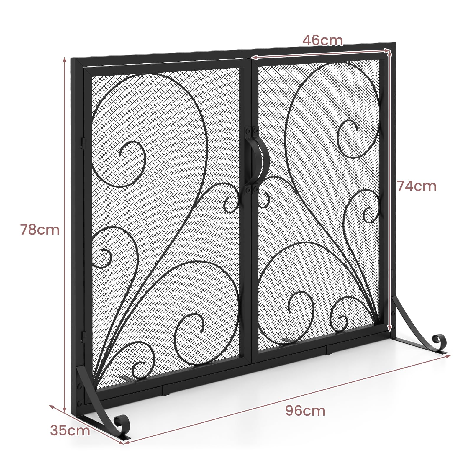 LIFEZEAL Pare-Soleil pour Cheminée à Bois, Grille à 3 Panneaux, Écran avec Portes, Métal, 96 x 35 x 78 cm, Noir