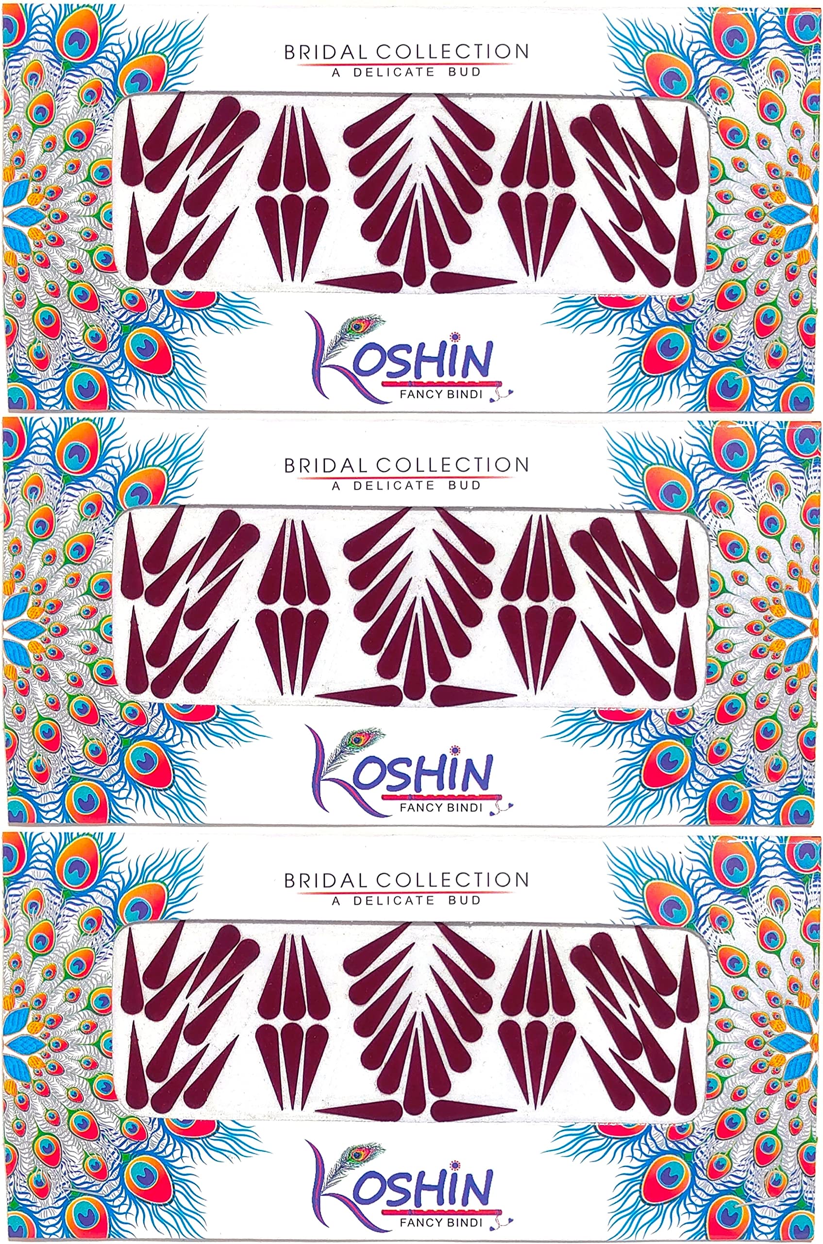 KOSHIN Dark Maroon Tilak Large Size Height 1.9 cm x Width 6 mm Forehead Bindi for Women Ladies (Maroon Tilak Bindi) Pack 3