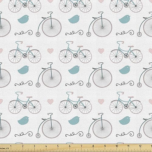 Miniatura 16 de Ambesonne - Tela multicolor impresa digital por The Yard Gris Blanco,Azul durazno,2-Verde azulado,Azul Indigo,Azul verde azulado,Verde rubor,Crema