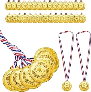 Hicarer 30 Pieces 2.36 Inch Plastic Gold Medals for Awards Sports Soccer Football Medals for Awards Gymnastics Winner Competition Party Favors