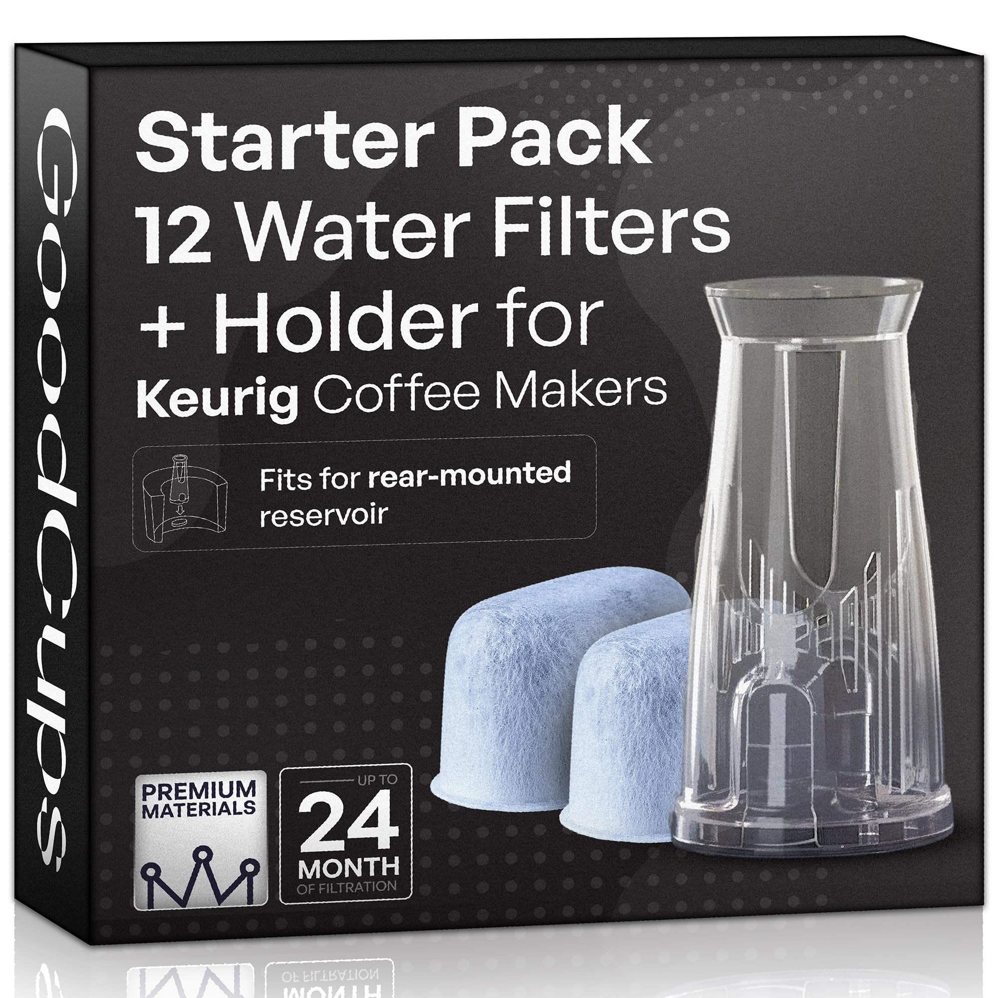 Water Filter Holder and 12 Water Filters for Keurig K-Compact, K-Duo Hot &amp; Iced, K-Duo, K-Duo Essentials, K-Latte - for Use in All Keurig Brewers with Water Reservoir Shorter than 8” Tall