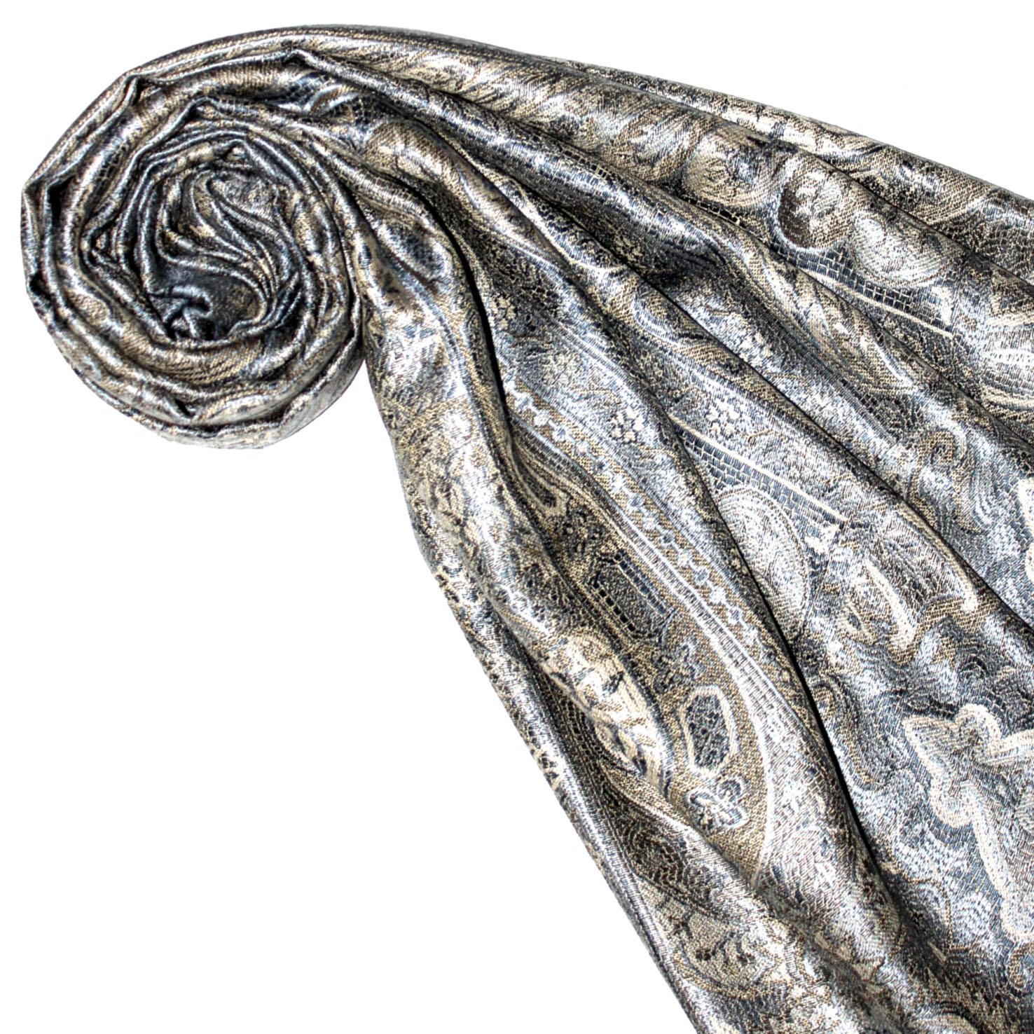 Lorenzo Cana Bufanda Pashmina para mujer tejido jacquard 100% seda 70 x 190 cm cachemira bufanda de seda, Azul, crema y oro.