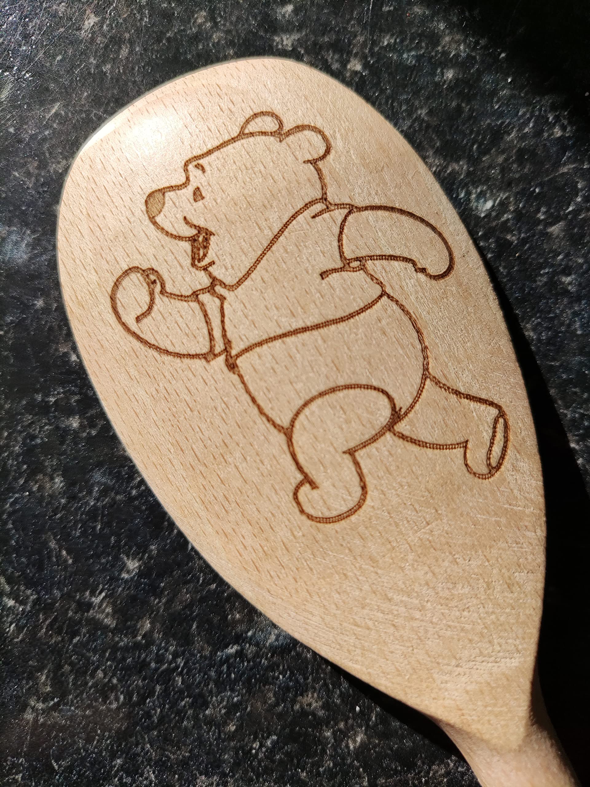 Famous Bear Inspired Wooden Baking Spoon Wood Cooking Baker Present Gift Fan (Winnie The Pooh), Wood Color - Image 3