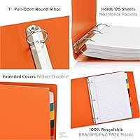 Vista 3 de Carpeta económica de 3 anillos redondos de 1 pulgada, con capacidad para 175 hojas, flexible, ligera, paquete de 4, apertura lateral, color naranja