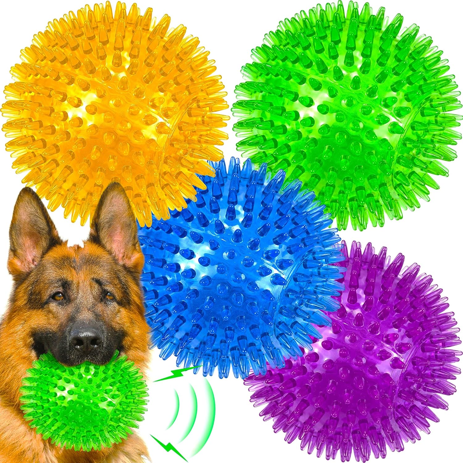 4-Pack Large Squeaky Dog Balls 4 5 Rubber Spiky Dog Balls for Large Medium Aggressive Chewers Teeth Cleaning