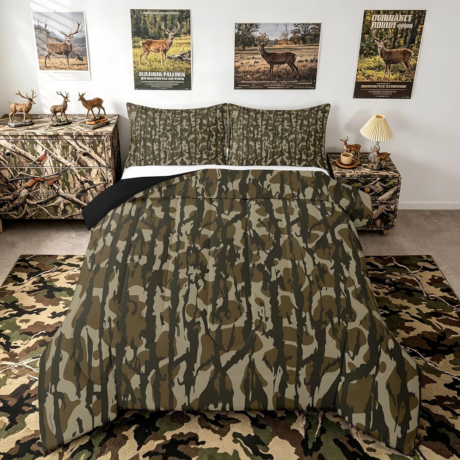 Feelyou Camouflage Bedding Set Twin Size Kids Camo Comforter Set for Boys Girls Teens Military Style Duvet Quilt Breathable Soft Lightweight Microfiber Army Green Room Decor
