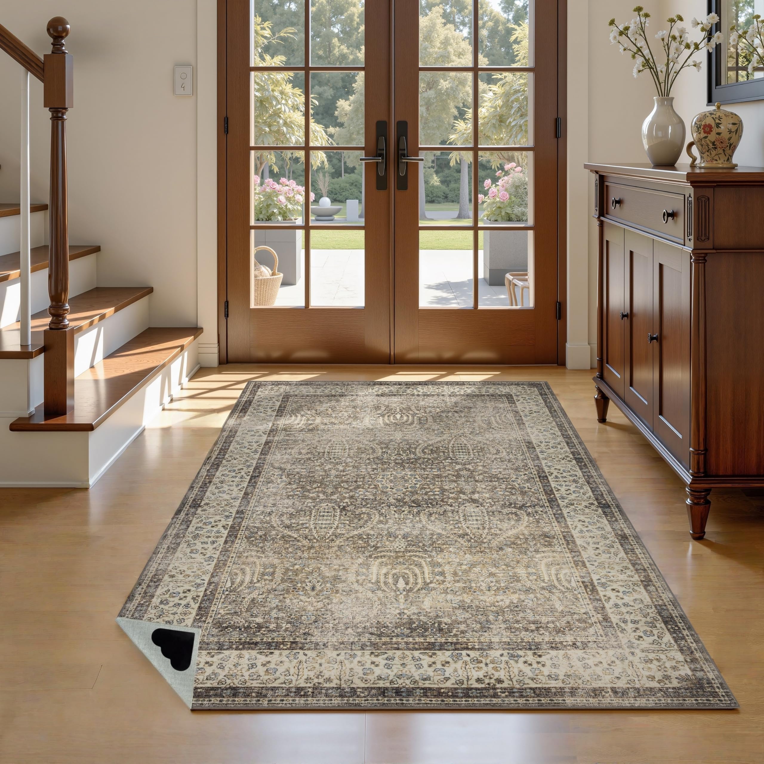RCTJHOME 4x6 Washable Area Rugs for Hallway Non Slip Dining Room Rugs Soft Low Pile Entryway Indoor Mat