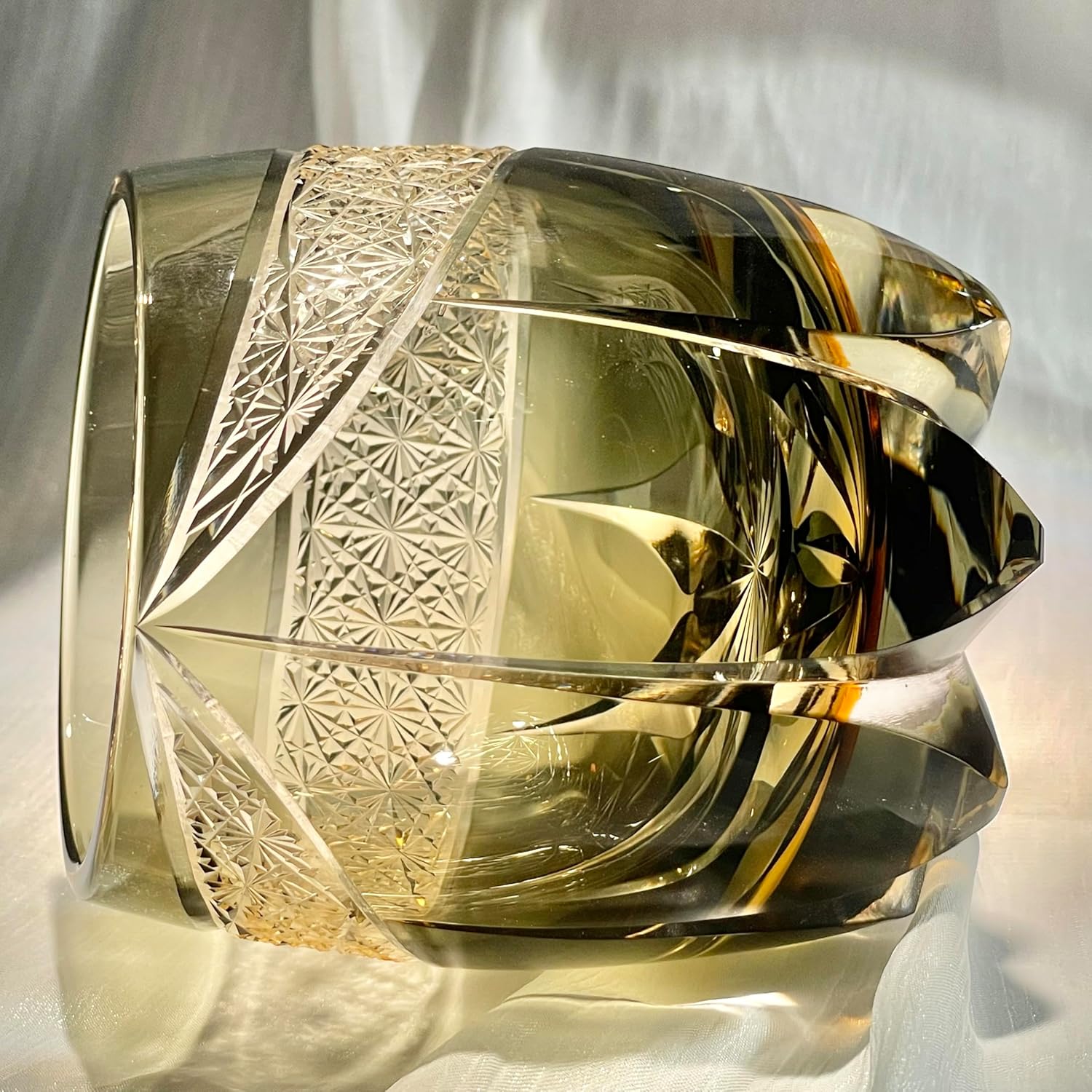 Edo Tokyo Kiriko Style Whiskey Glass – Hand-Cut Crystal Rock Glass, 12 Oz Japanese Inspired Bourbon Tumbler with Intricate Light Refraction Design for Whisky, Scotch, and Cocktails-1Pcs (Lightning)