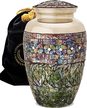 Commemorative Cremation Urns for Human Ashes Adult Male & Female - Beautifully Handcrafted Decorative Personalized Cremation Urns for Human Ashes Male Mom Dad Large Glass Mosaic Silver