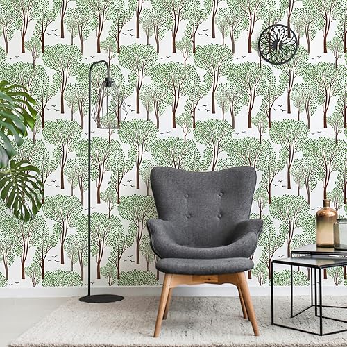 Miniatura 4 de VEELIKE Papel tapiz bohemio con diseño de bosques y flores, color blanco y negro, de 17.7 x 118 pulgadas, papel de contacto autoadhesivo y prepegado