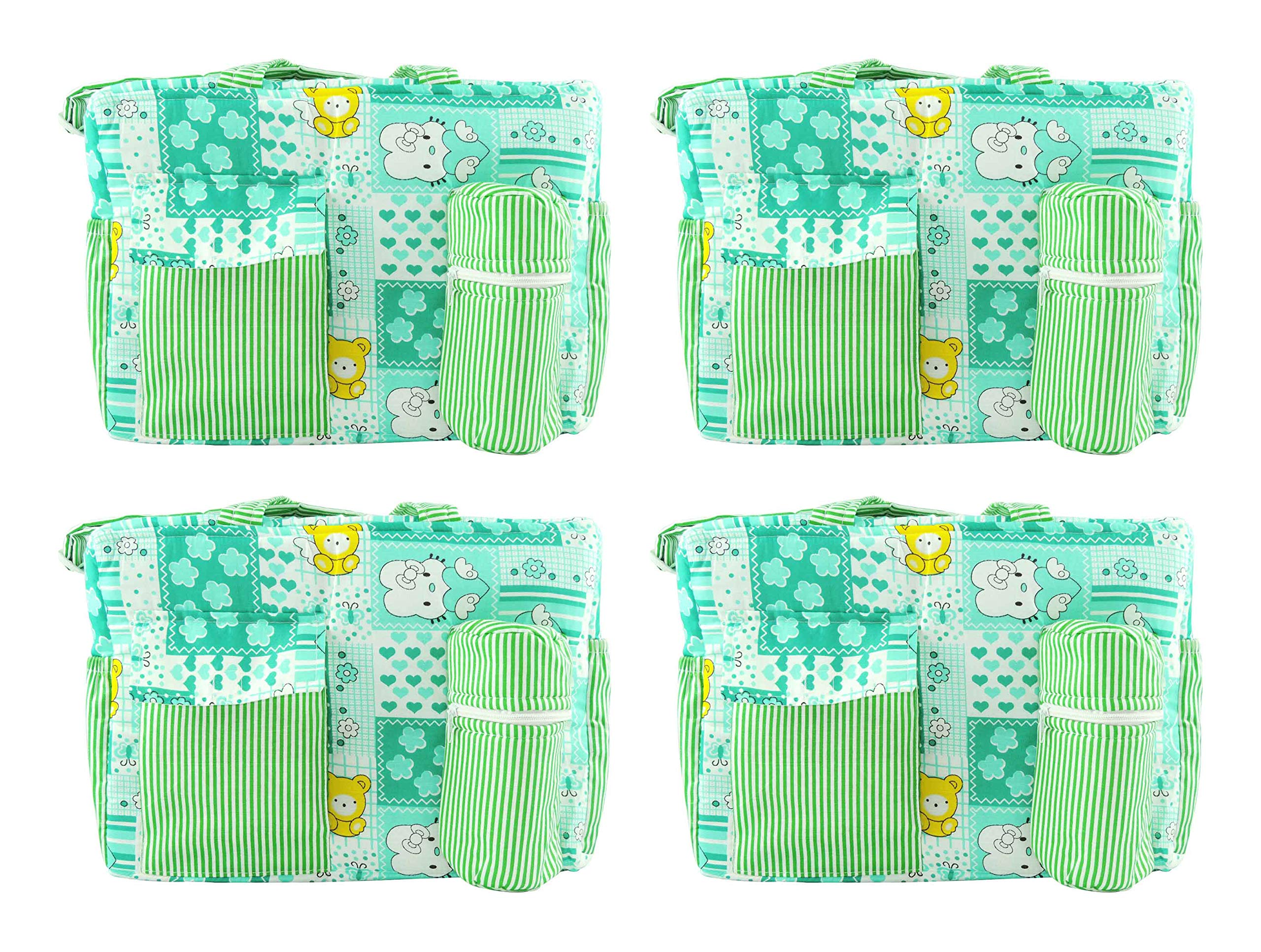 Ole Baby Big Fabric Multi-Utility Diaper Bag (Blue, Apple & Checkered) Pack of 4