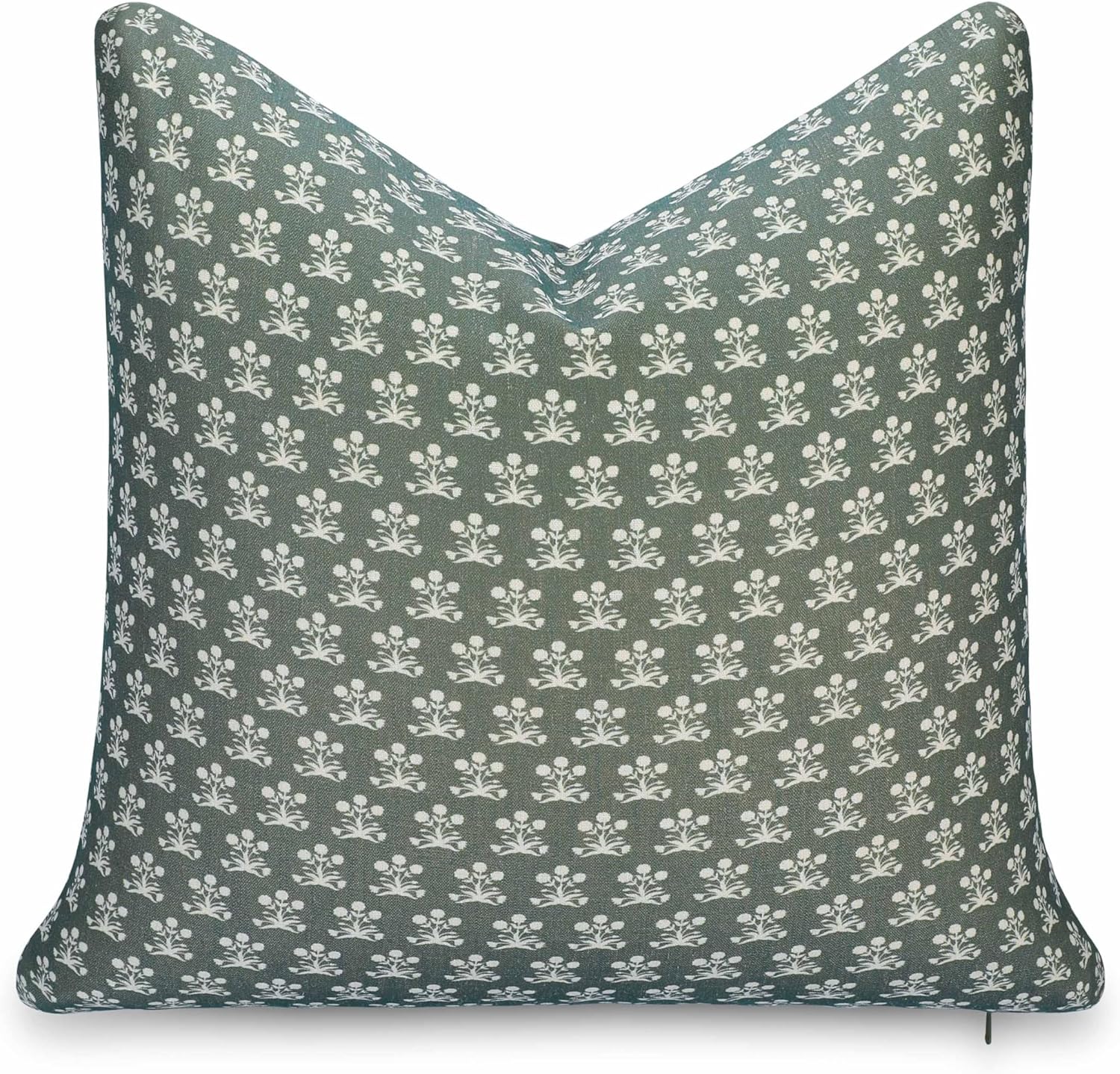 Crumbs Home Modern Farmhouse California Casual Indoor Outdoor Throw Pillow Cover, 22"x22" Water Repellent for Patio, Backyard, Couch, Poolside, Olive Green Block Print Floral