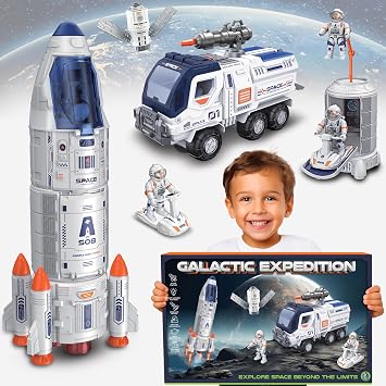 BLOONSY Rocket Ship Toys for Kids | Rocketship Space Shuttle Model with Astronaut Figures for Kids 3-8 Years Old