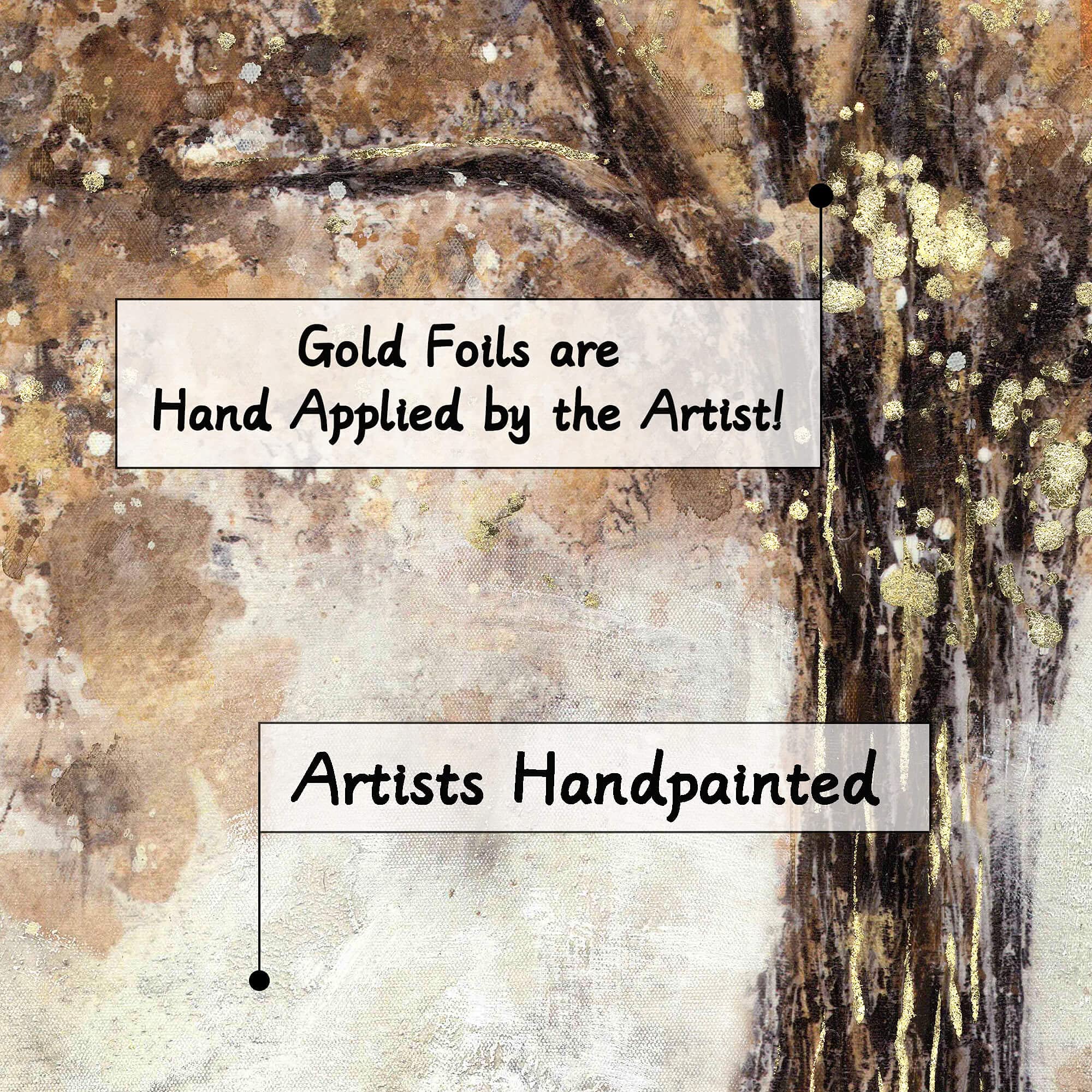 Kunstdruck Auf Leinwand – Abstrakter Blütenbaum Mit Goldenen Blättern | 91,4x61 Cm, Handbemalte Struktur
