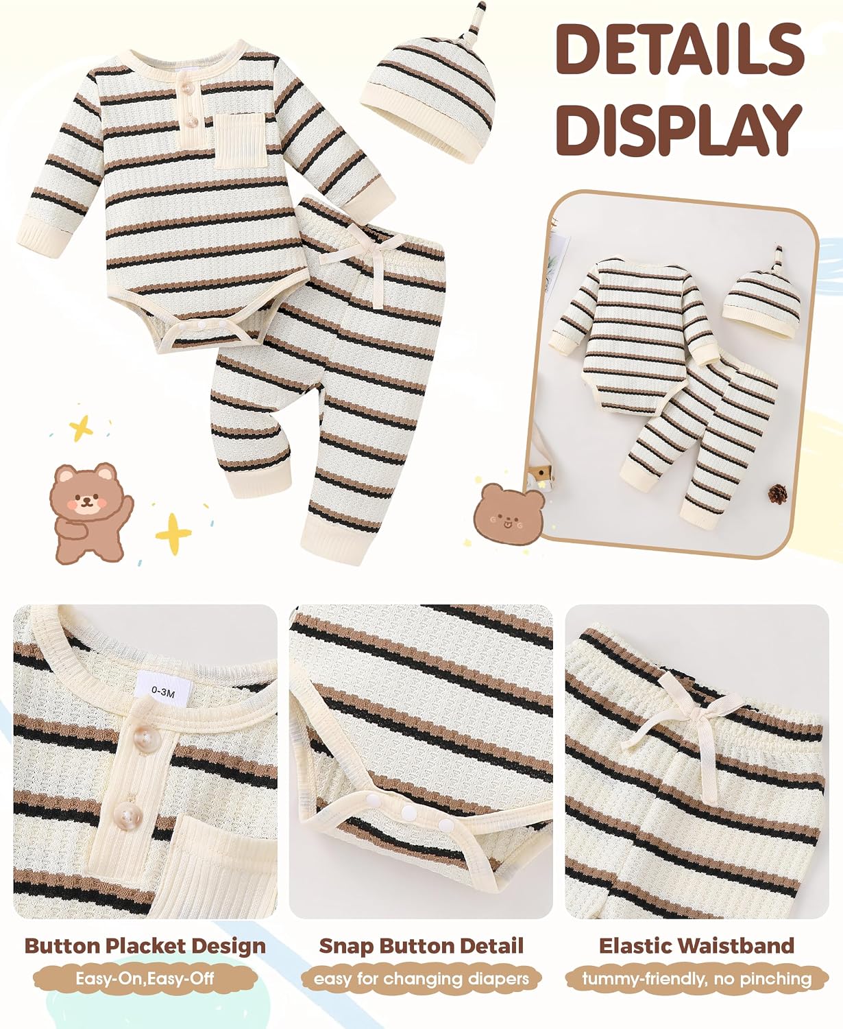 Renotemy Preemie Newborn Baby Boy Clothes Ribbed Knitted Long Sleeve Rompers Fall Winter Outfits Pants Sets Gifts for Boys