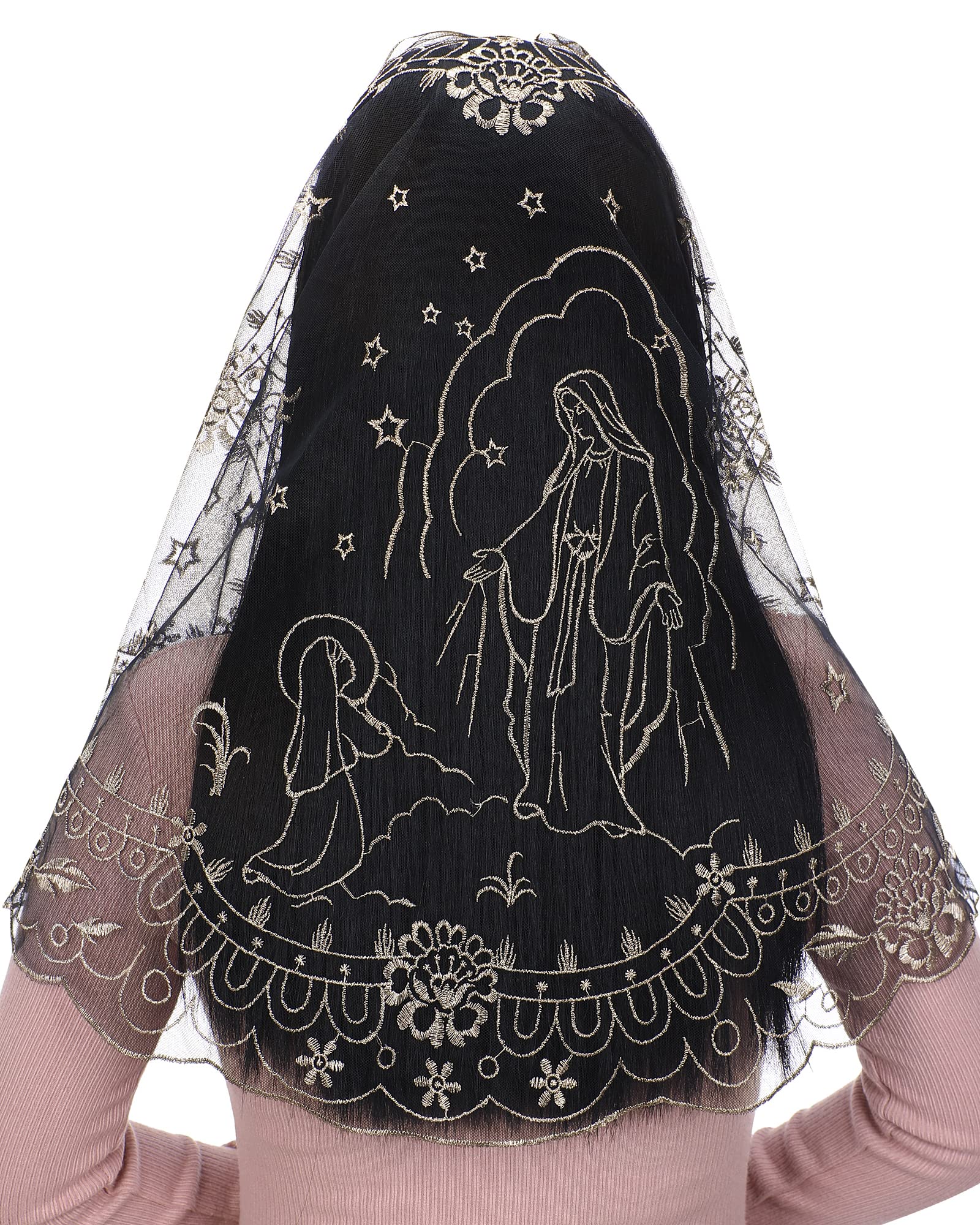 Bozidol Catholic Mantilla Chapel Veil - Spanish Church Mass Veil D Shape Our Lady Embroidery Lace Head Covering for Women
