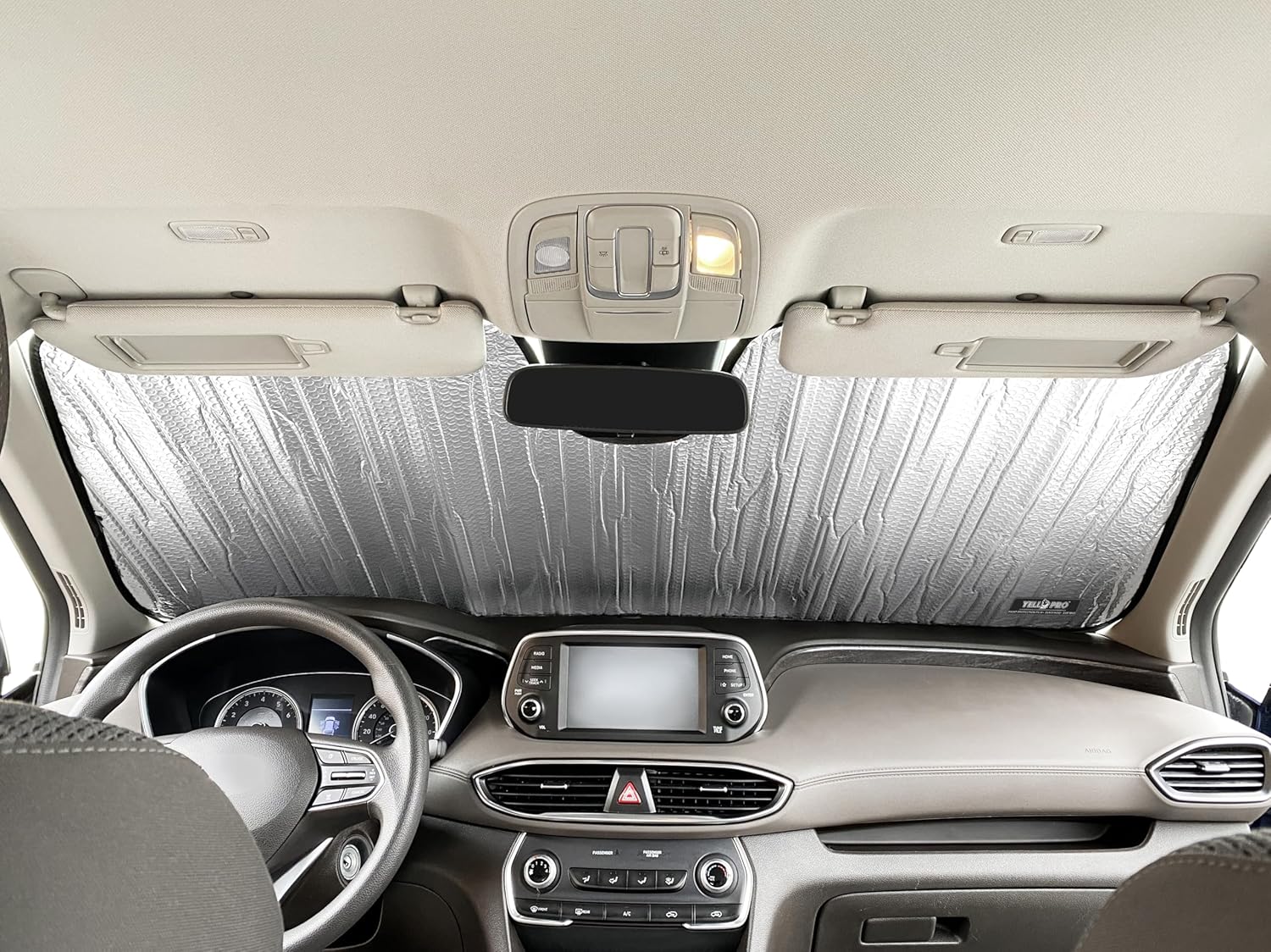 YelloPro Custom Fit Automotive Reflective Front Windshield Sunshade UV Reflector Sun Protection for 2019 2020 2021 2022 2023 Hyundai Santa Fe SUV, Plug-in Hybrid, Hybrid
