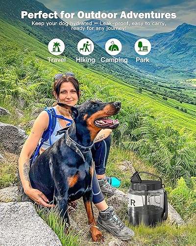 Miniatura 6 de Botella de agua portátil para perros, dispensador grande de agua de viaje de 56 onzas para perros, artículos esenciales de playa, viajes, accesorios