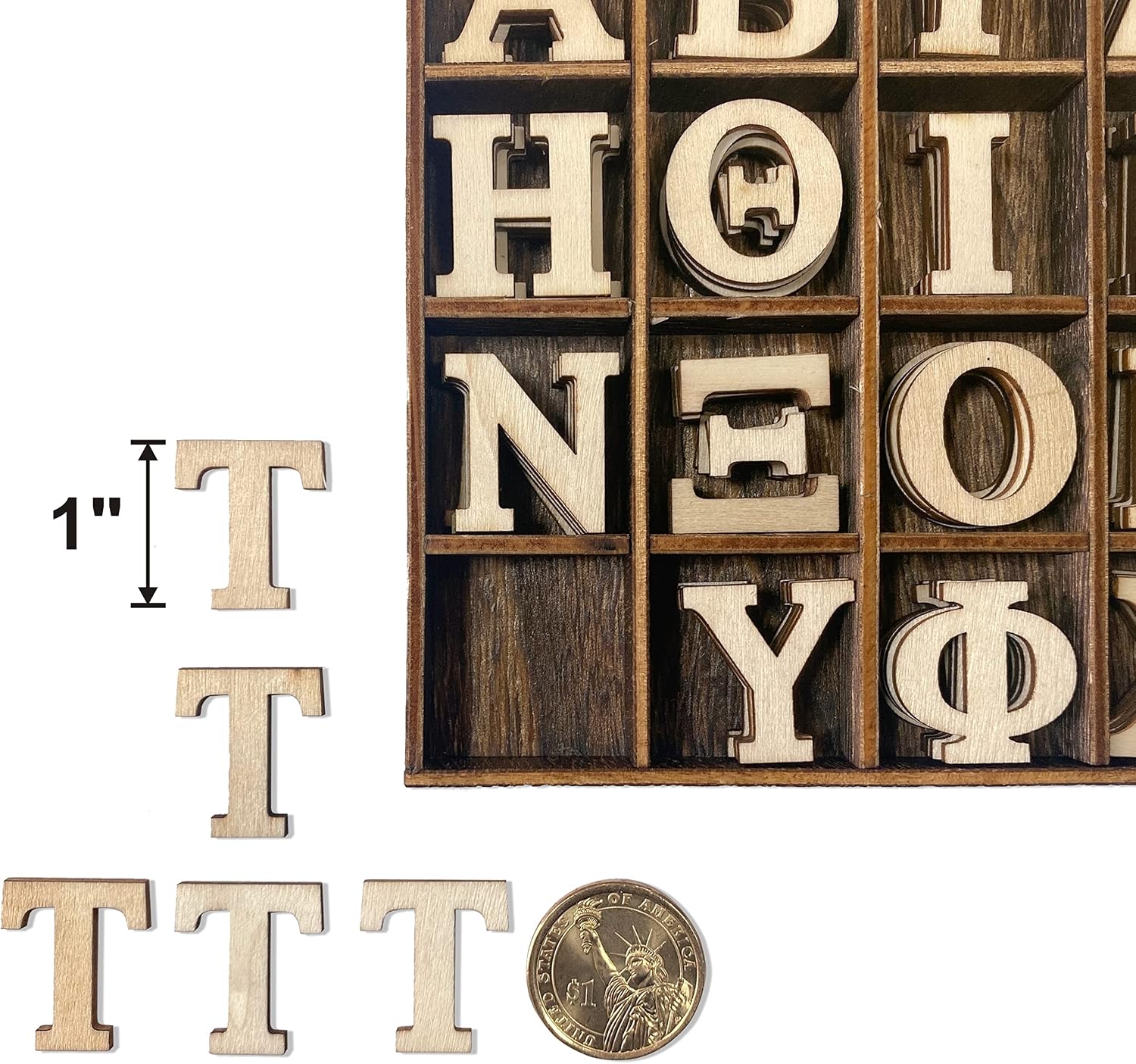 120 Pieces 1 Inch Small Wood Greek Letters with Storage Organizor Bold Font Unfinished Wooden Greek Alphabet for Small Paddles Embellishment/Sorority/Fraternity/DIY/Homemade Crafts