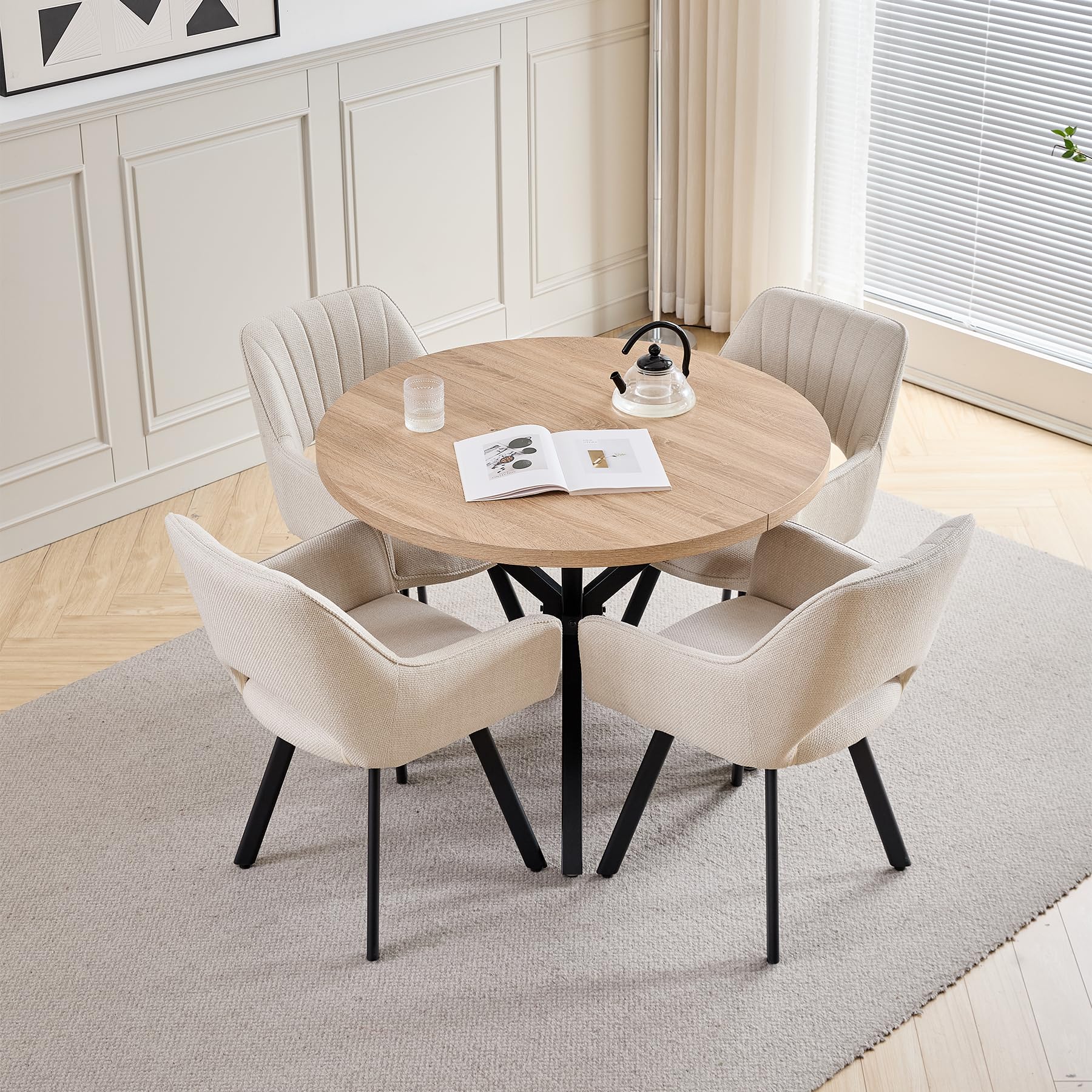 Ensemble Table Ronde 100cm et 4 Chaises Pivotantes Rembourrées