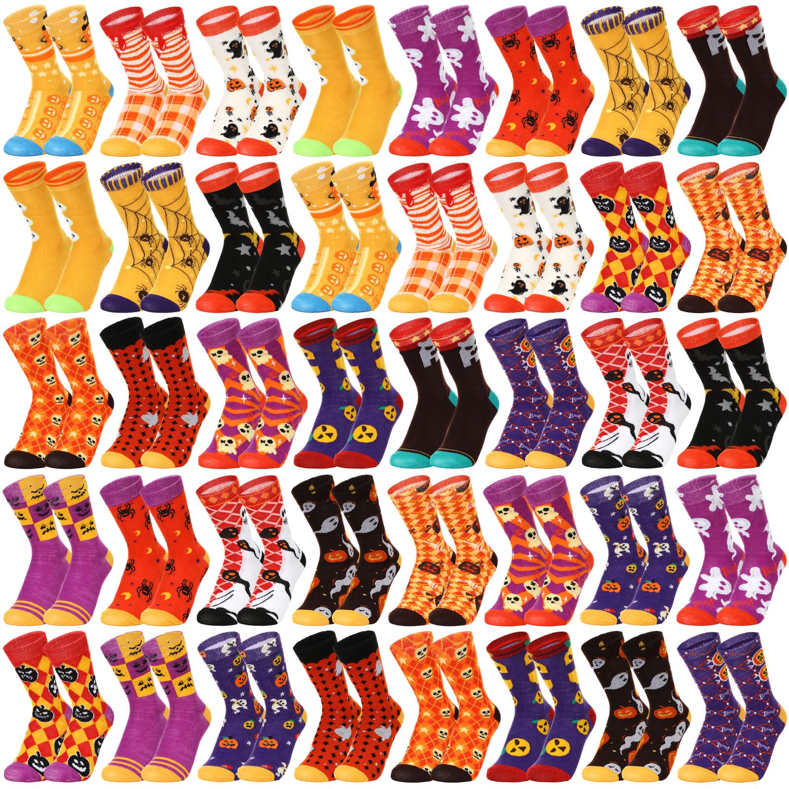Panitay 40 Pairs Halloween Socks for Kids Fuzzy Fall Socks Bulk Ghost