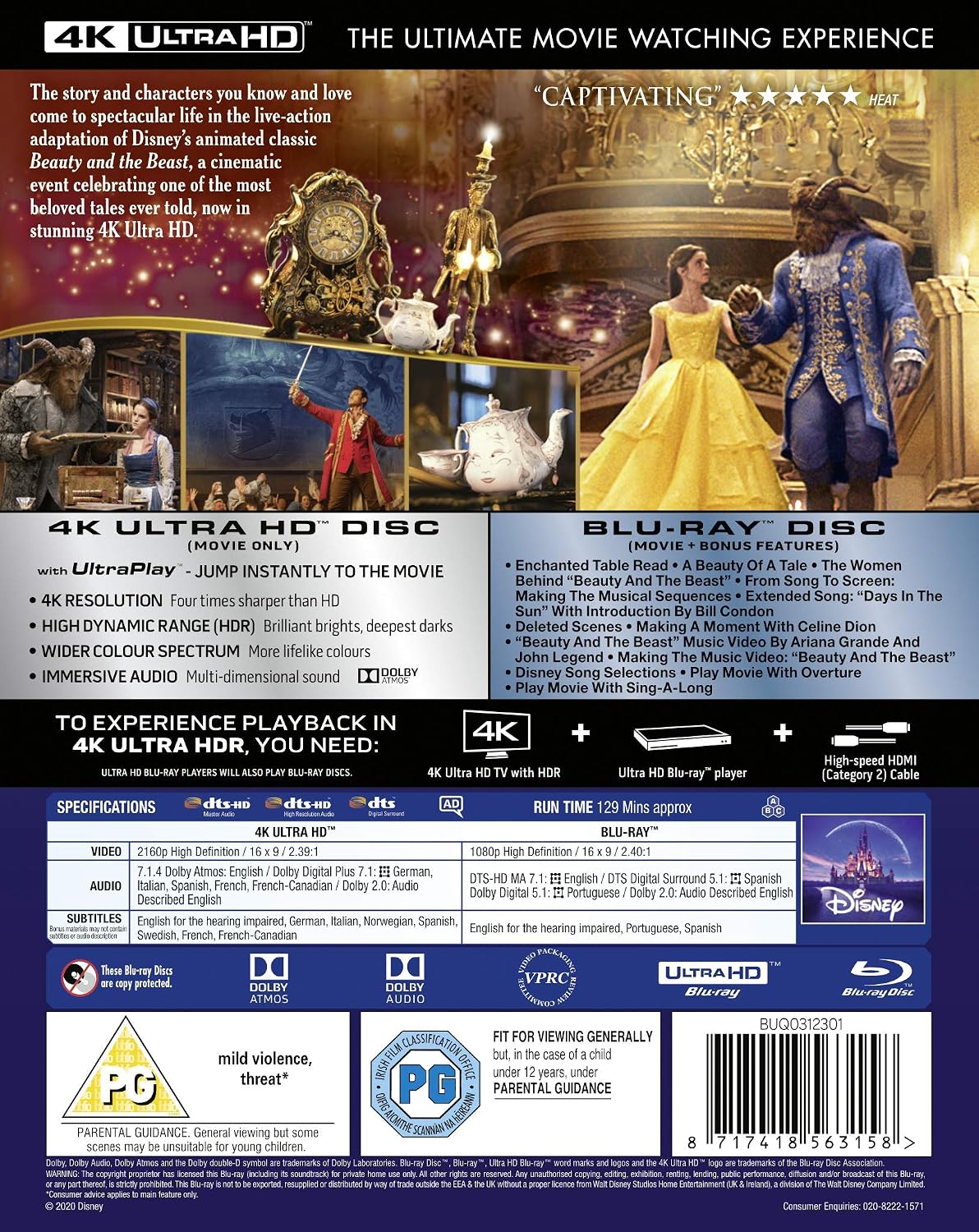 Disney's Beauty and the Beast (live action) UHD [Blu-ray] [2020] [Region Free] [4K UHD] image 3