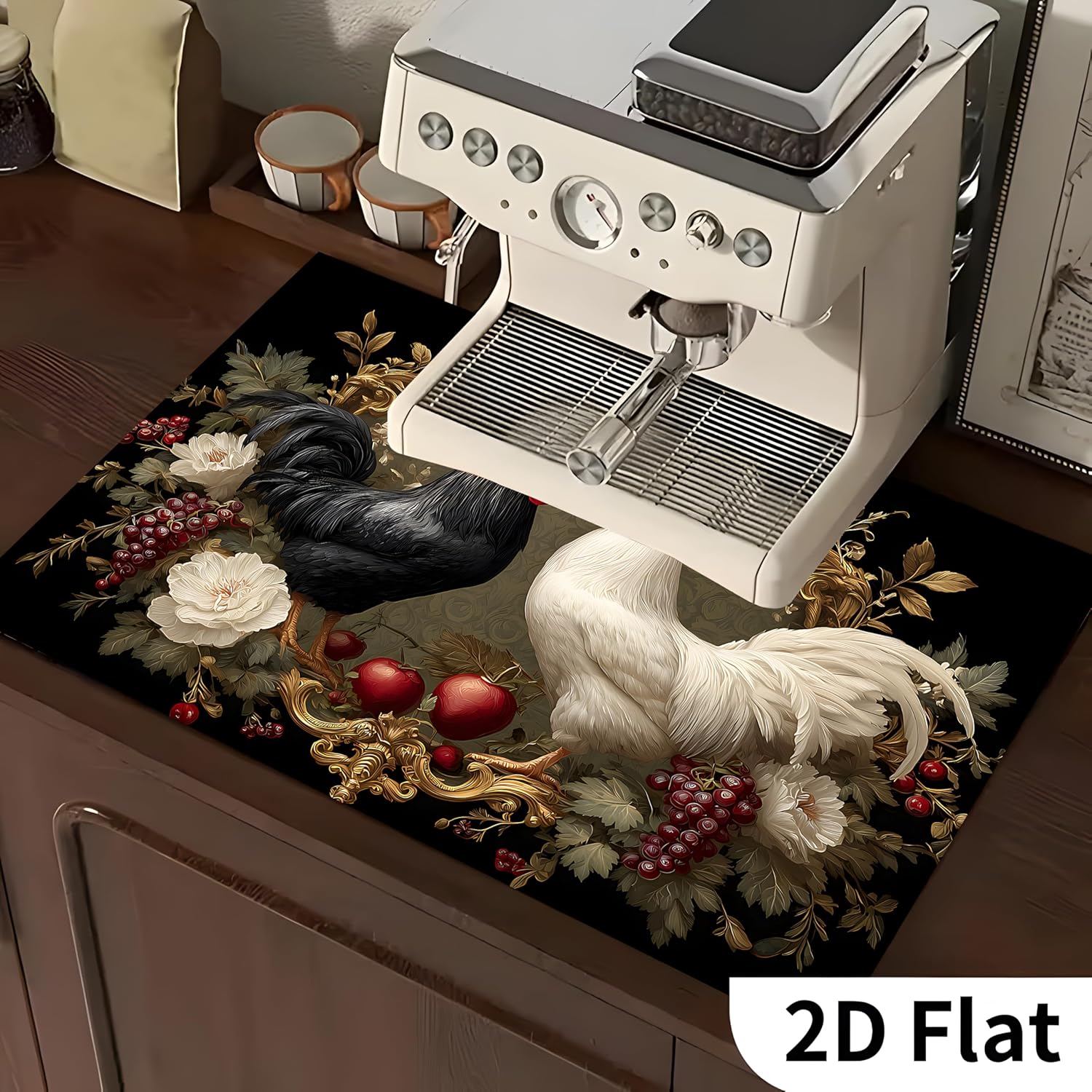 Retro animal-themed stove top cover, heat-resistant glass stove cover - multifunctional design with non-slip/washing machine top protective mat (28.3 x 20.5 inches, approx. 72 x 52 cm) (Rooster)