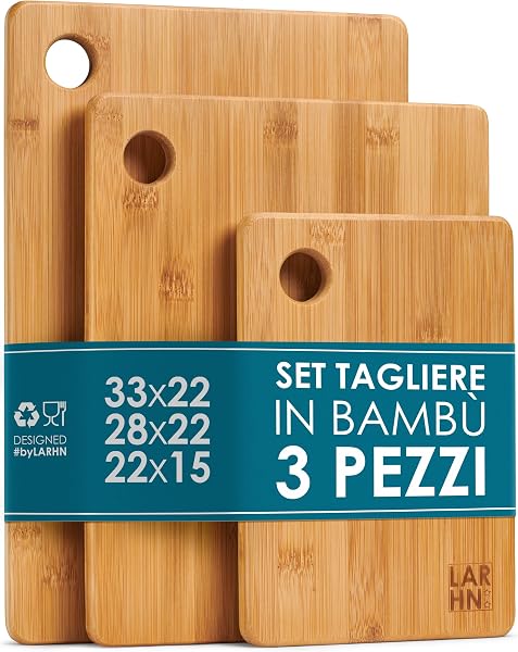 LARHN Set di 3 taglieri in legno di bambù extra spessi