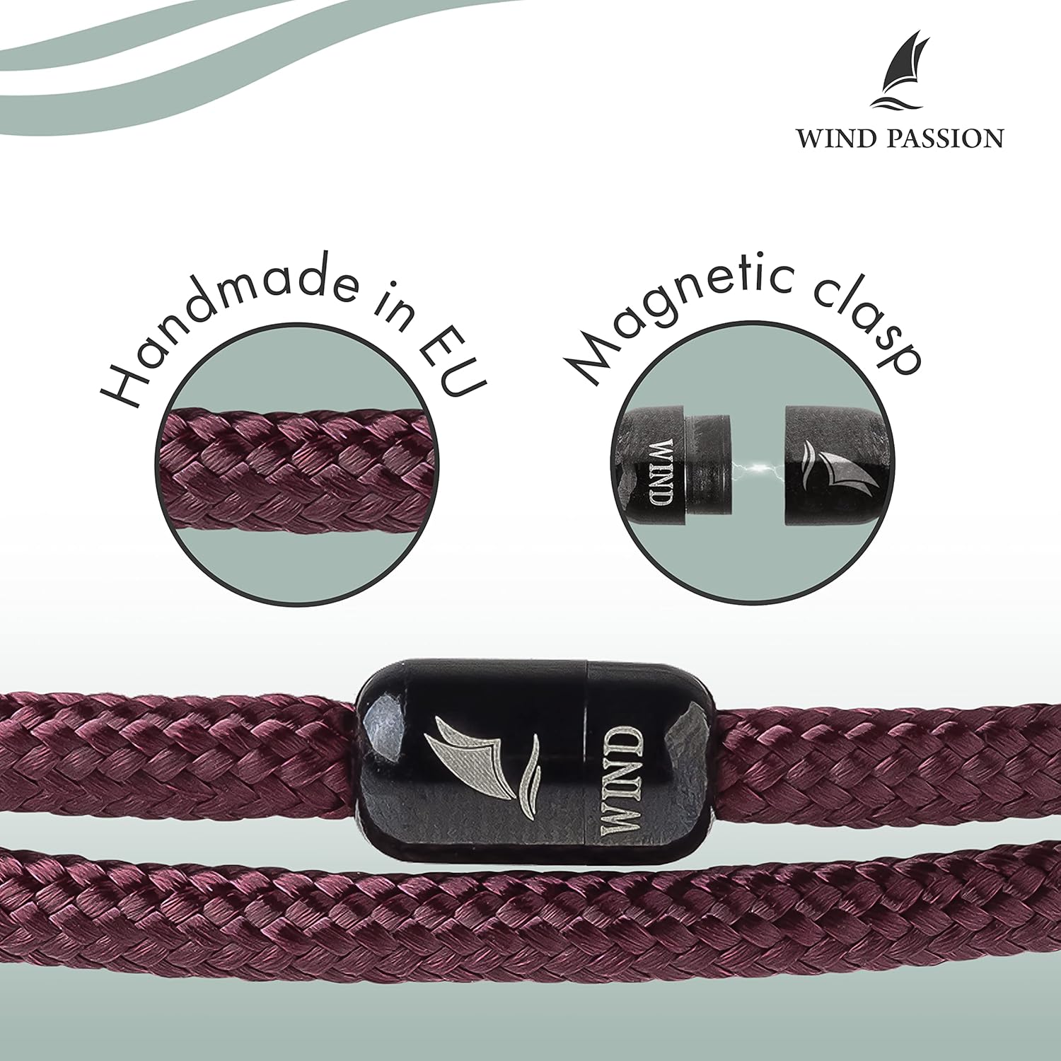 Wind Passion - Paracord Mens Bracelet - Bracelet for Women - Rope Bracelet String With Magnetic Clasp - Wrist Surfer Bracelet - Handmade Surfer Magnetic Bracelets - Sturdy & Waterproof - Image 2