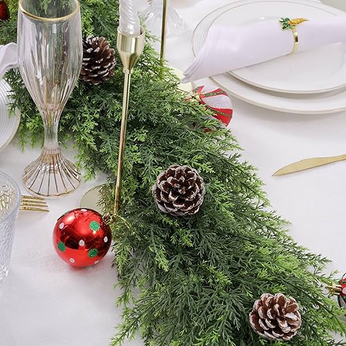 Miniatura 4 de 2 guirnaldas de cedro de tacto real de 72/6 pies, guirnaldas de ciprés de Navidad realistas de 6 pies para repisa de escaleras interiores,