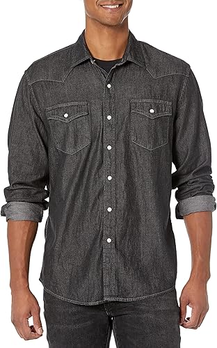 Tienda Essentials - Camisa de mezclilla, corte regular y manga larga para hombre