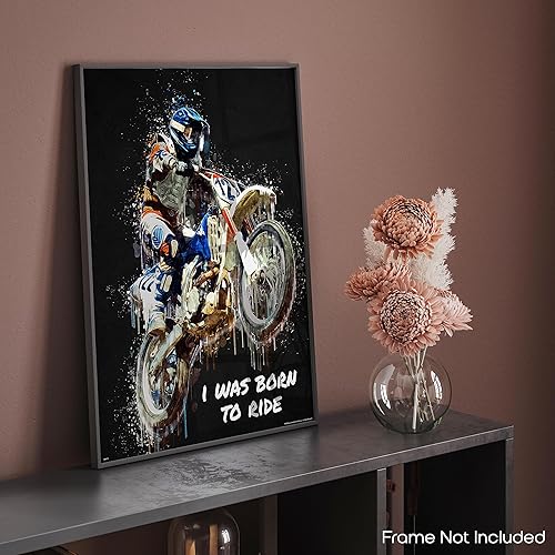 Miniatura 8 de Inspirational Wall Art Co. - I Was Born To Ride - Regalo de carreras de motocross ATV Freestyle para niños, citas de motivación, carteles impresos