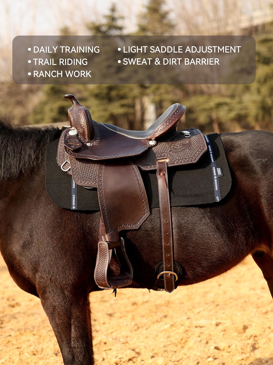 Harrison Howard Western Saddle Pad Liner 5mm/7mm Thin Wool Felt Under Saddle Pad, Shock Absorbing Sweat Barrier, Non Slip