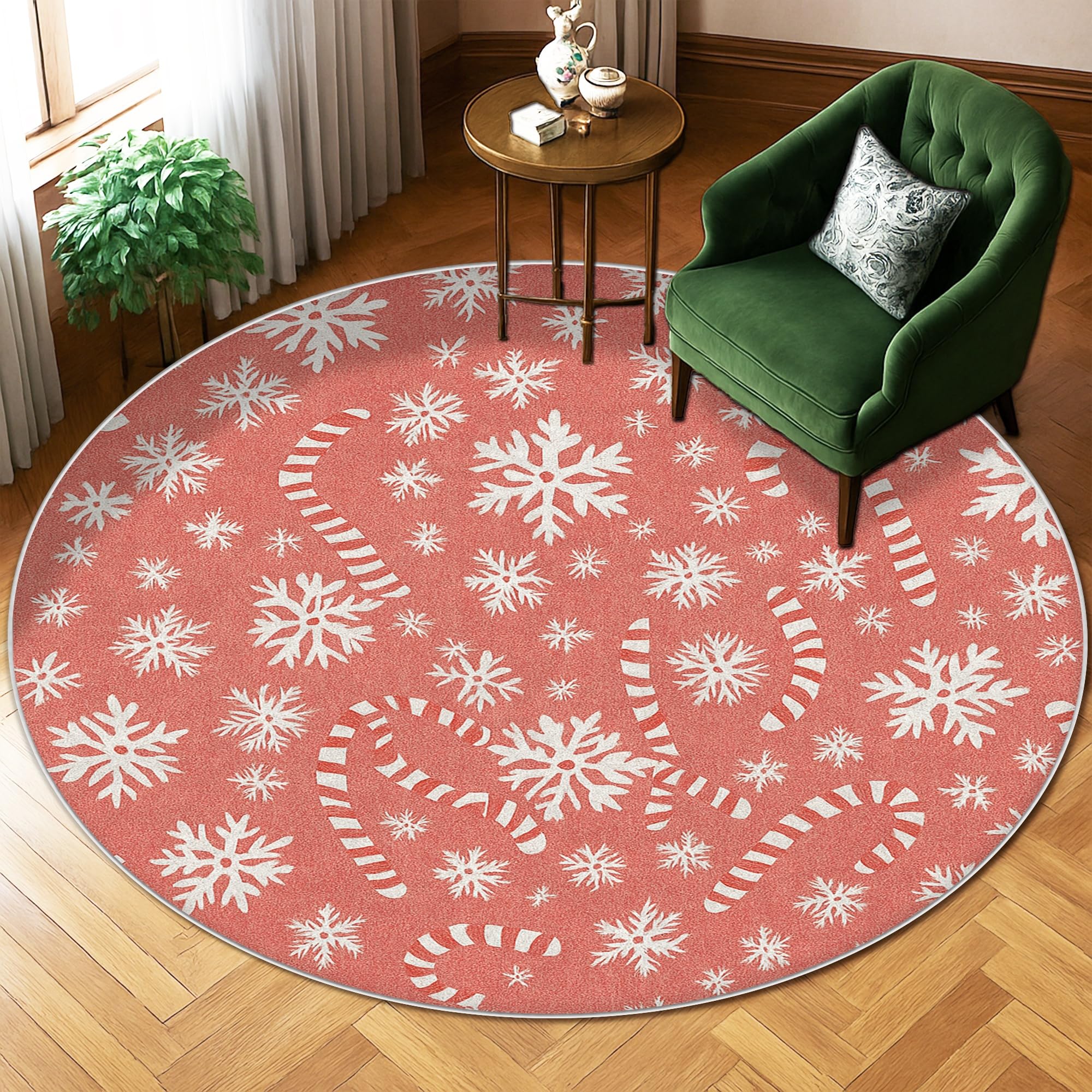 Tapis rond à poils courts 1,8x1,8m motif flocon de neige