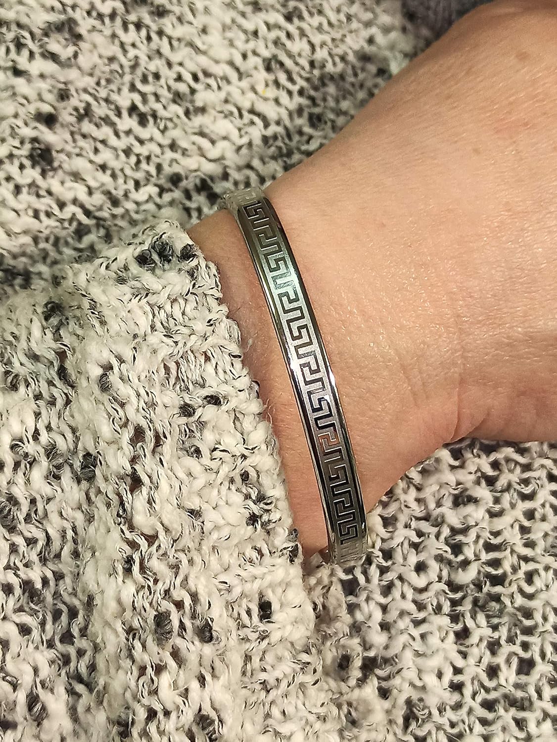 Silver Bangle Bracelet For Women Greek Key Bracelet Meander Eternal Greek Key Jewellery Anniversary Birthday Gift For Her Friend Teacher Mum Handmade Jewelry For Someone Special Mother Wife Girlfriend