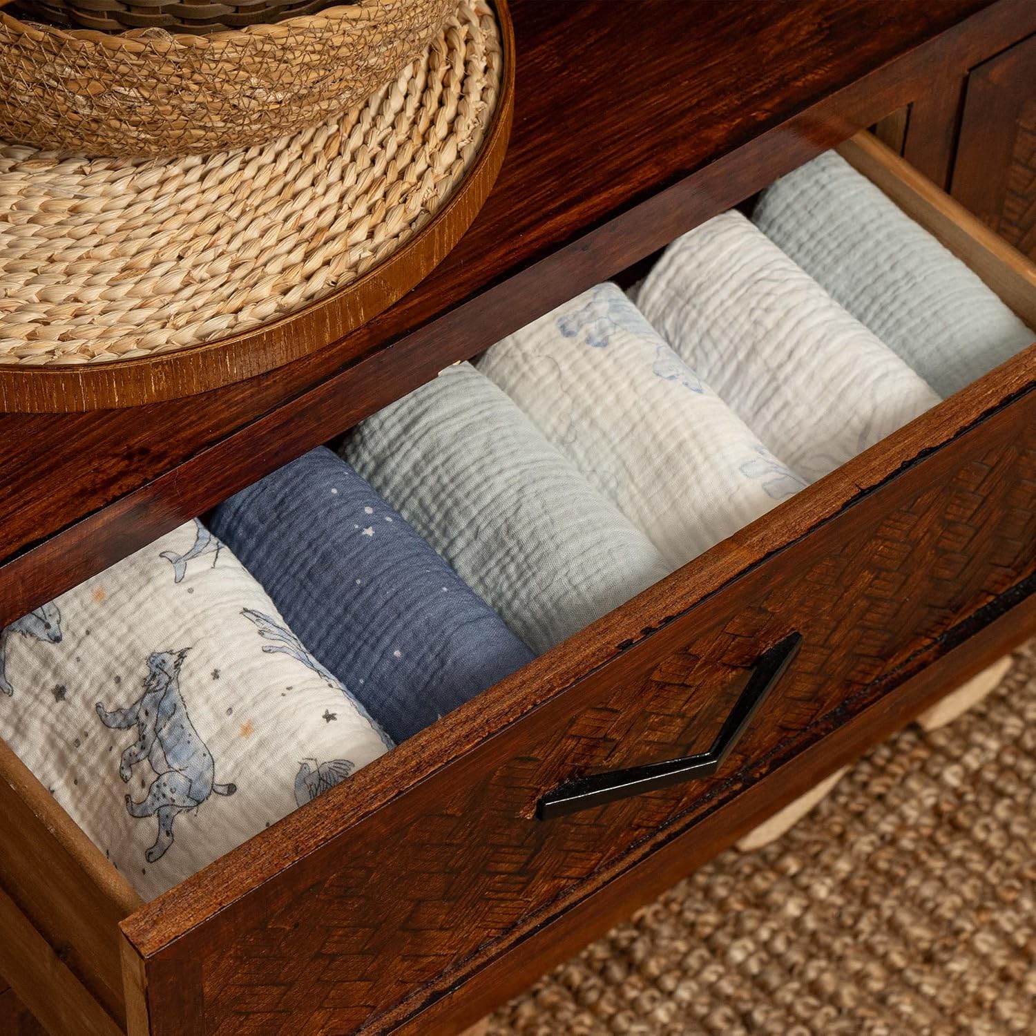 Gllquen Baby Muslin Bassinet Sheets 3 Pack, Breathable Elastic Cozy Fitted Cotton Bassinet Mattress Sheet for Baby Boy Girls, Fit for Hourglass Oval Rectangular Cradle Pad Sheets 33"x17" (Light Blue) - Image 8