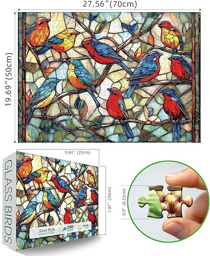 Miniatura 2 de Rompecabezas de pájaros de vidrieras  Arte vintage de ventana para adultos  1000 piezas desafiante actividad nocturna de juego familiar  Tamaño