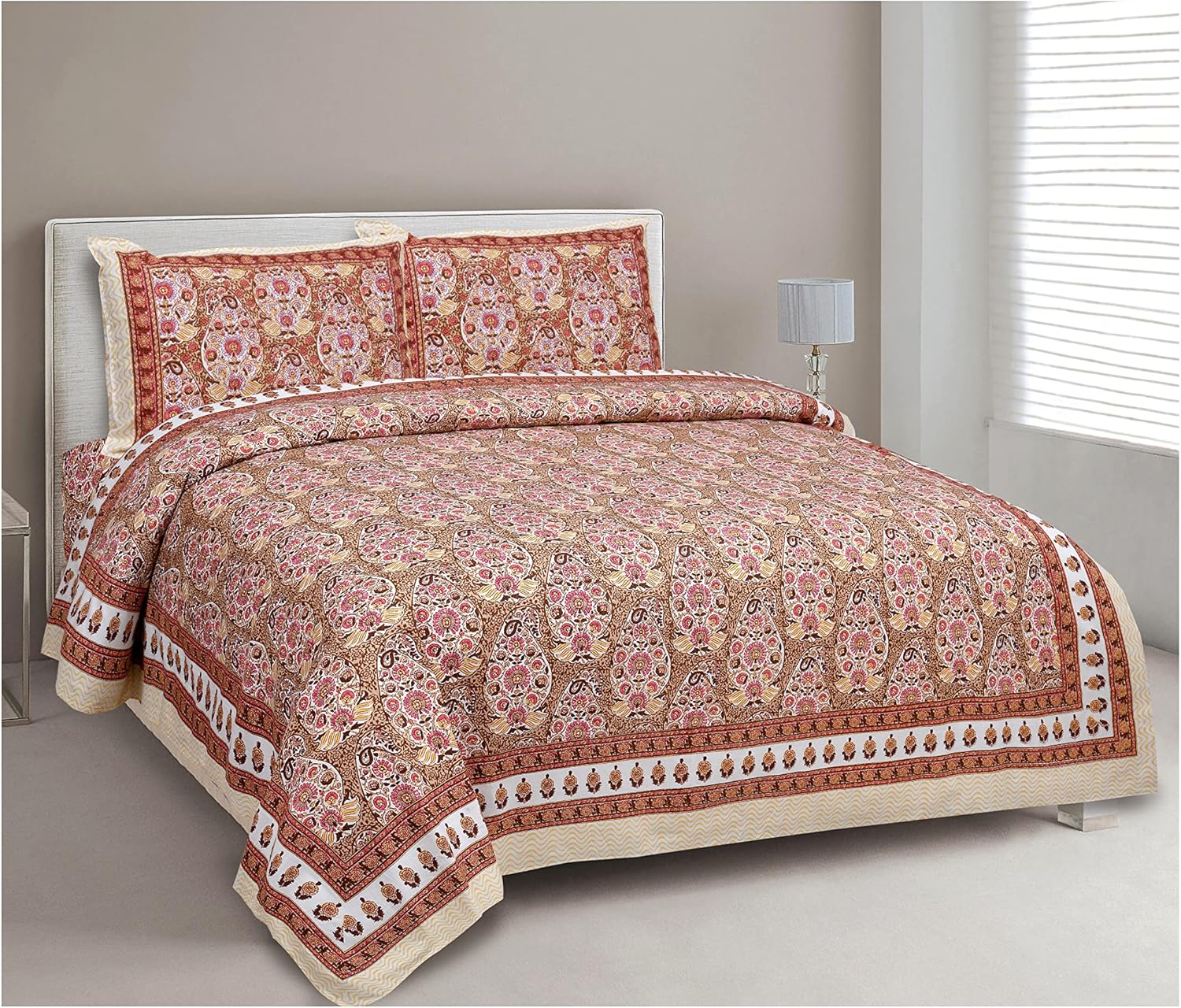 Amazon Neha Textile Indian Cotton Double Bed Bedsheet With 2