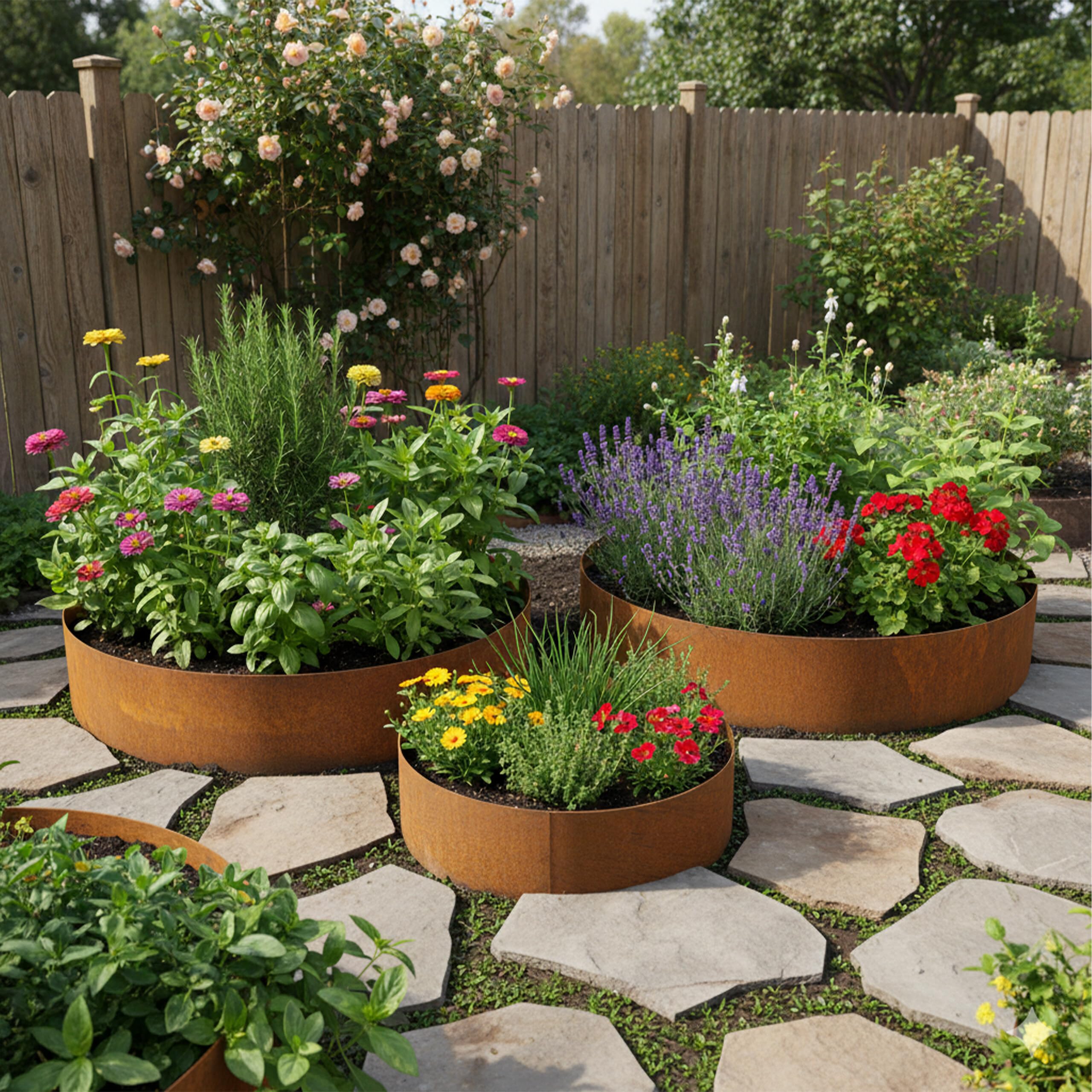 Relaxdays Spirale per Erbe aromatiche, Set 3 pz, Ø 30/60/90 cm, h 20 cm, Effetto ruggine, Acciaio