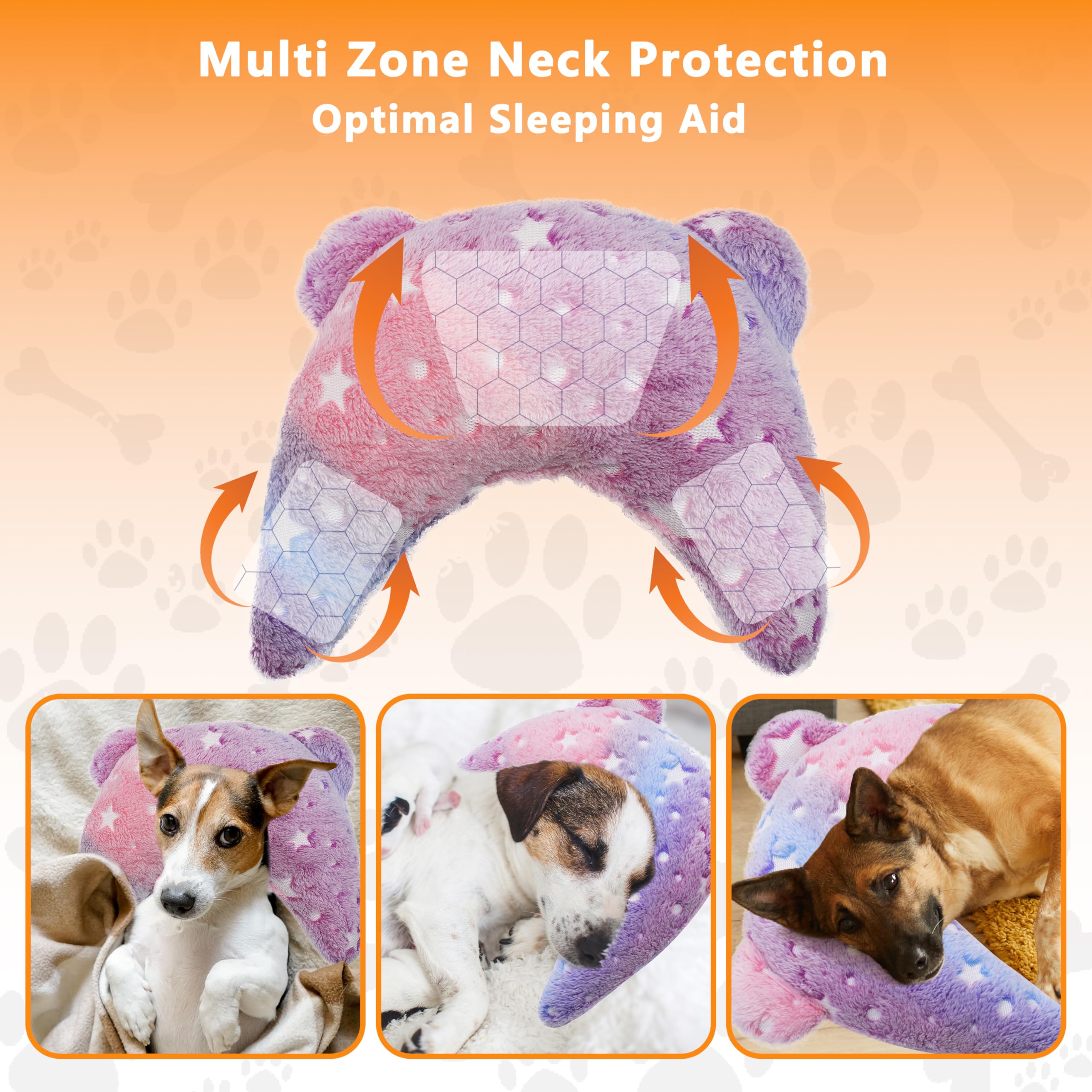 Maiiu Pet Calming Pillow for Dogs, Soft U-Shaped Pillow Glow in The Dark, Joint Relief, Sleep Comfortably,Suit for Small, Medium, Large Dogs, Fluffy Pet Neck Pillow (S-Pink)