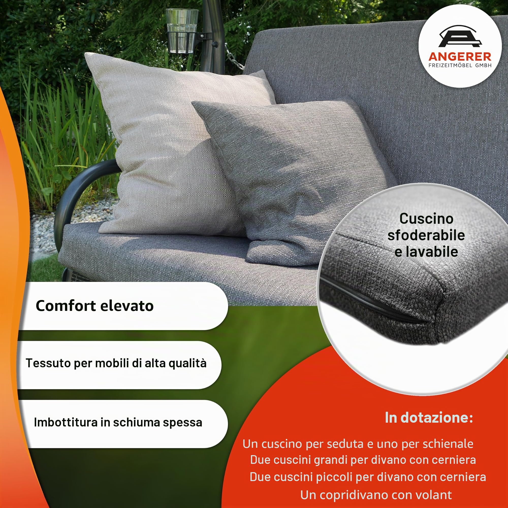 Angerer Drift Smart Dondolo 3 posti Design, Coffee