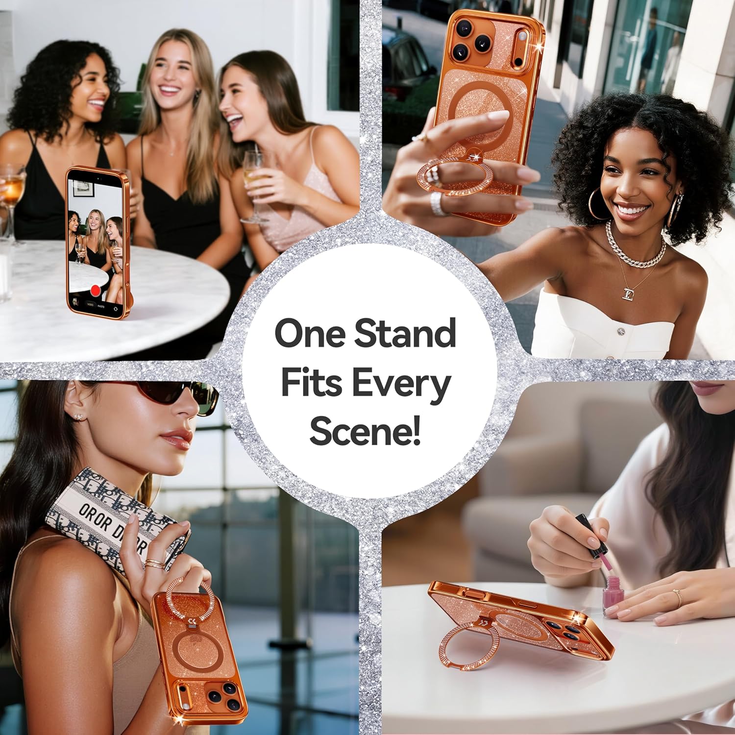 CASEKOO Swarovski Pearlescent Shimmer 360 Spin Magnetic Stand for Glossy iPhone 17 Pro Max Case for Women, Fit for MagSafe, 17FT Drop Protection, Design for 17 Pro Max Case, Diamond Orange Sparkle - Image 5