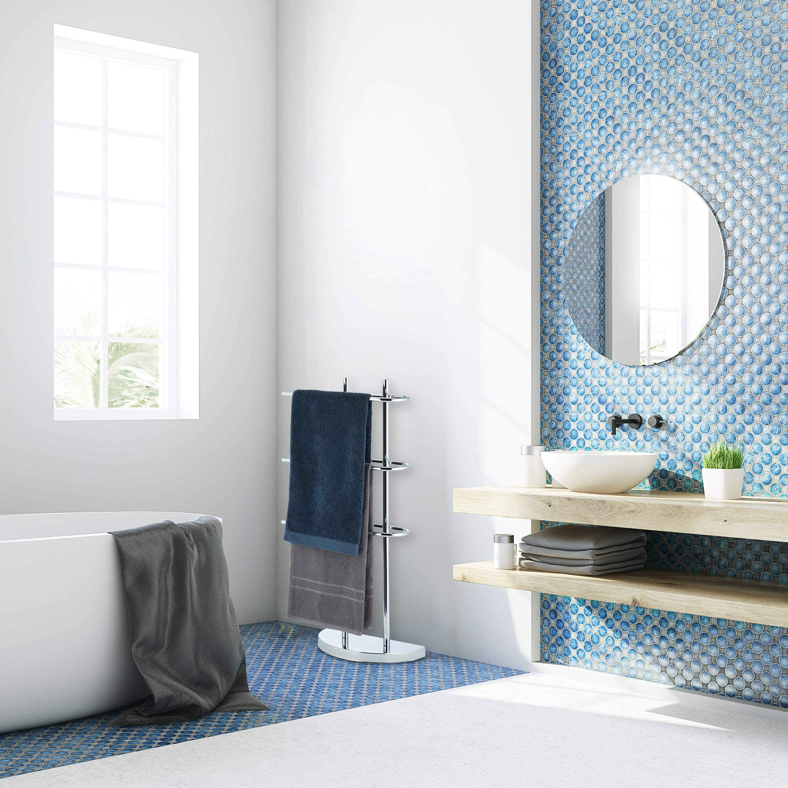 Relaxdays Toallero de Pie Semicircular Cromado, Hierro, Plateado, 83x40x18 cm