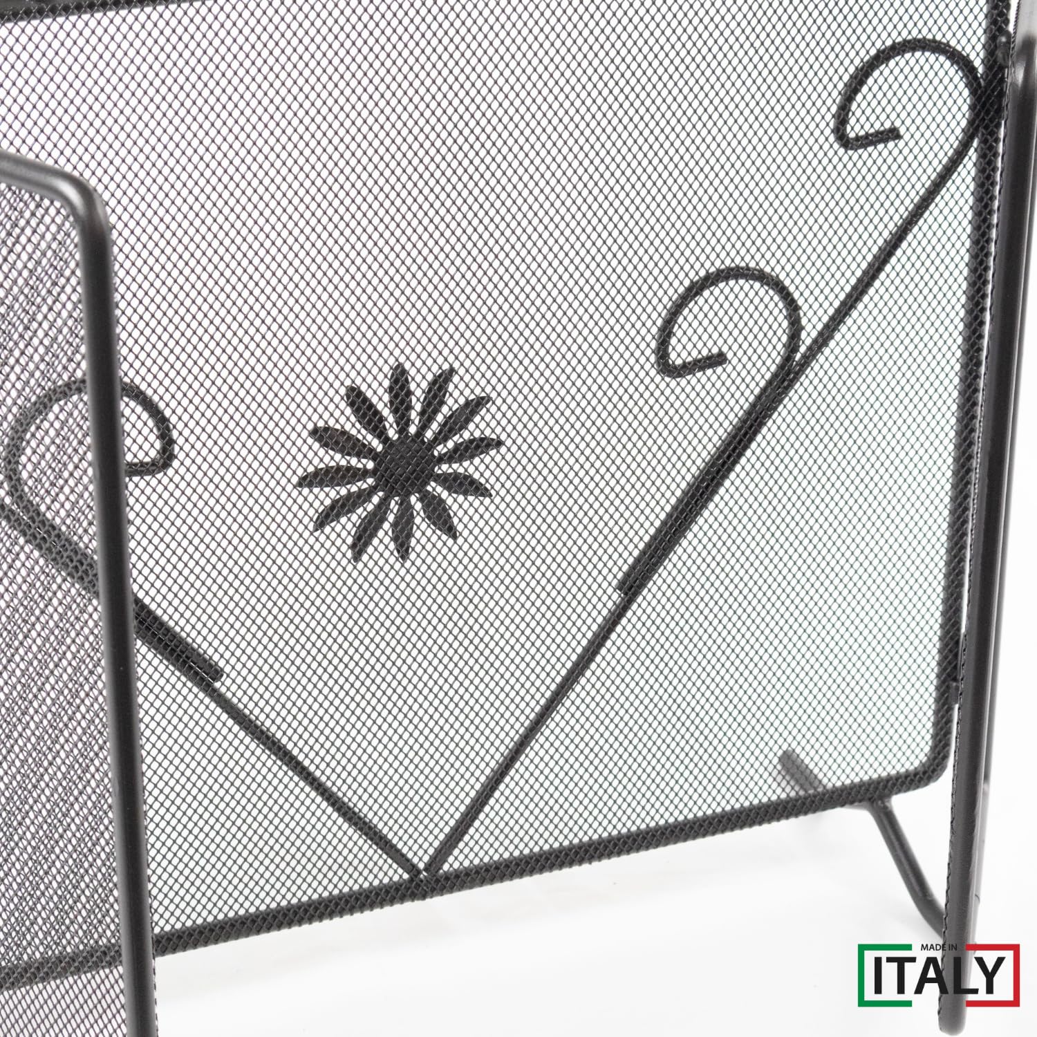 MOHOME Parascintille per Camino Angolare Nero Ferro Battuto Design Floreale 45 x 100 cm Cuore Griglia Paraschizzi Made in Italy Caminetto Parafuoco Protezione per Stufa Caminetti Accessori per Camino