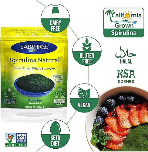 Miniatura 4 de Earthrise Spirulina Polvo natural de 32 onzas, espirulina natural premium de California, vegano, sin gluten, apto para ceto, sin OMG, súper alimento