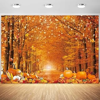 7x5FT Durable Thicken Polyester Fabric Autumn Photo Backdrop for Photography Fall Forest Thanksgiving Maple Leaves Background Fall Friendsgiving Pumpkin Party Decorations Banner