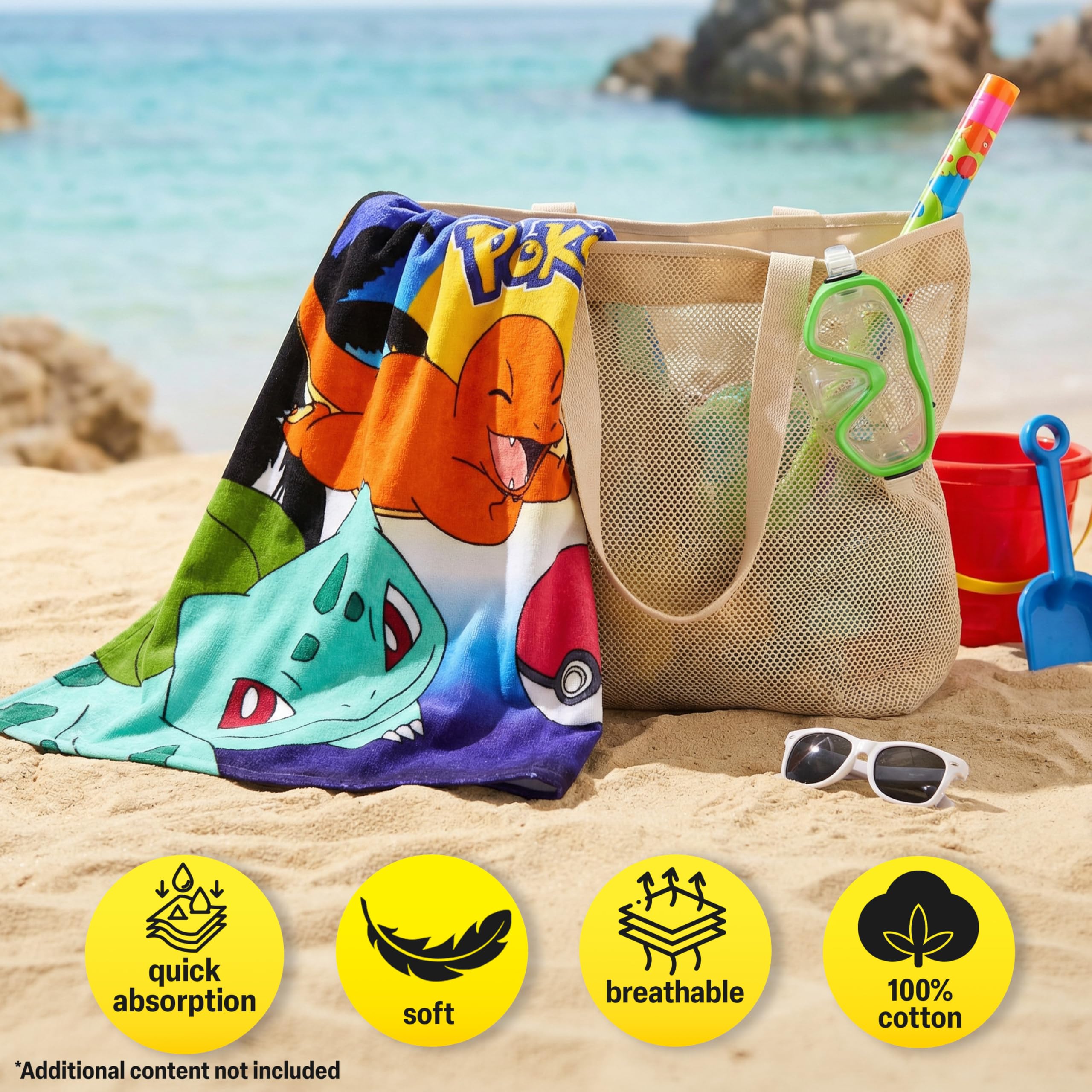 Pokemon Ręczniki z kapturem dla chłopców, bawełniane ponczo kąpielowe, plażowe, miękkie i chłonne, z kapturem, pod prysznic, basen, niezbędne rzeczy w podróży i wakacjach, wiele pokemonów