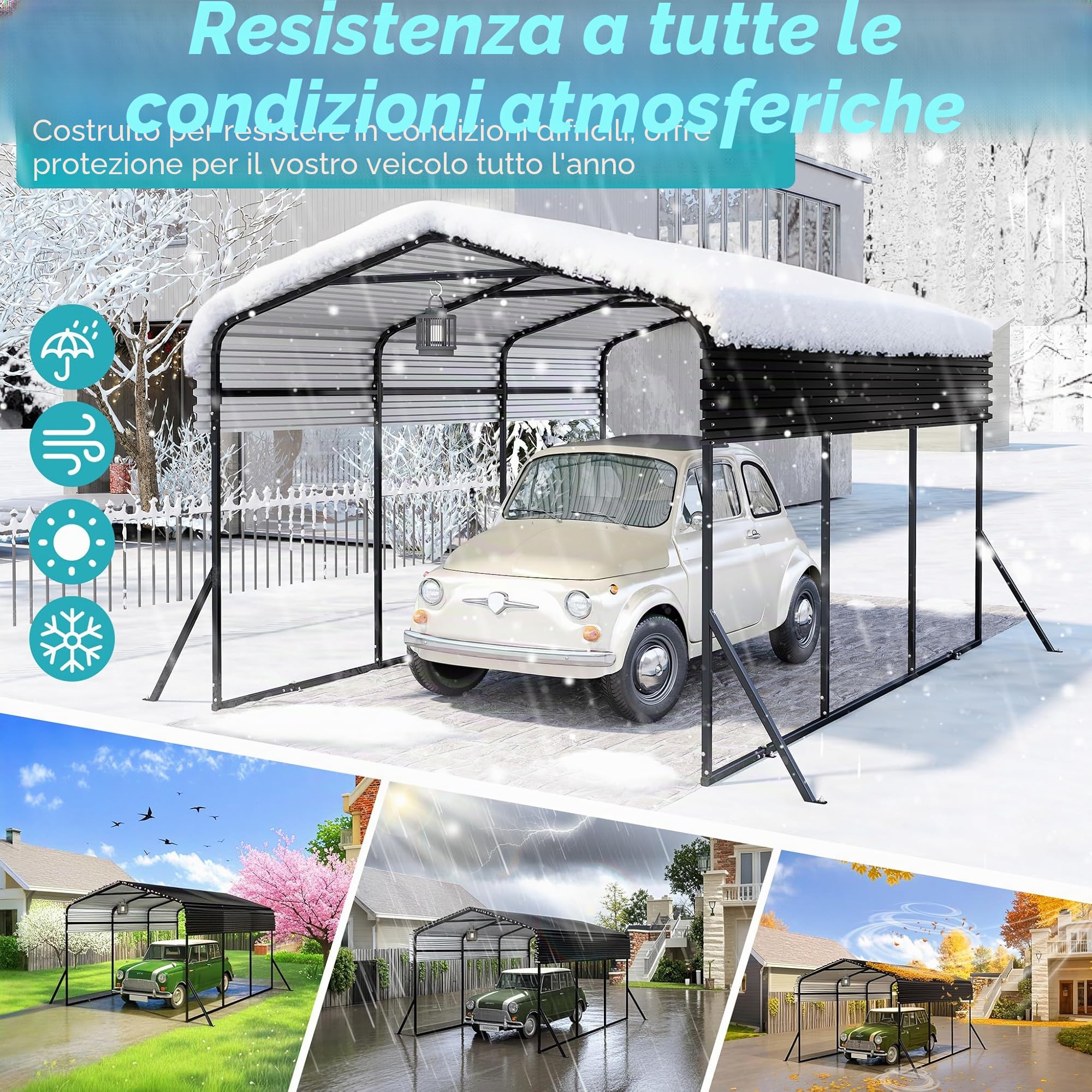 UISEBRT Garage per tenda auto da esterno | 10 x 15 FT | Carport in metallo nero | Robusto riparo auto da esterno | Ombreggiatura con tetto in metallo zincato per auto e barche tenda bivacco